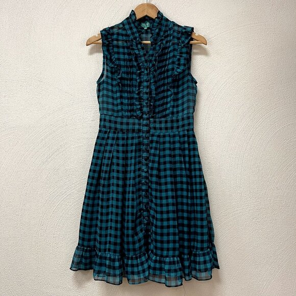 Freeway Green & Black Checkered Sheer Summer Dress sz Medium - Picture 1 of 5